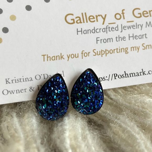 Blueberry Faux Druzy Teardrop Stainless Earrings - Picture 8 of 14